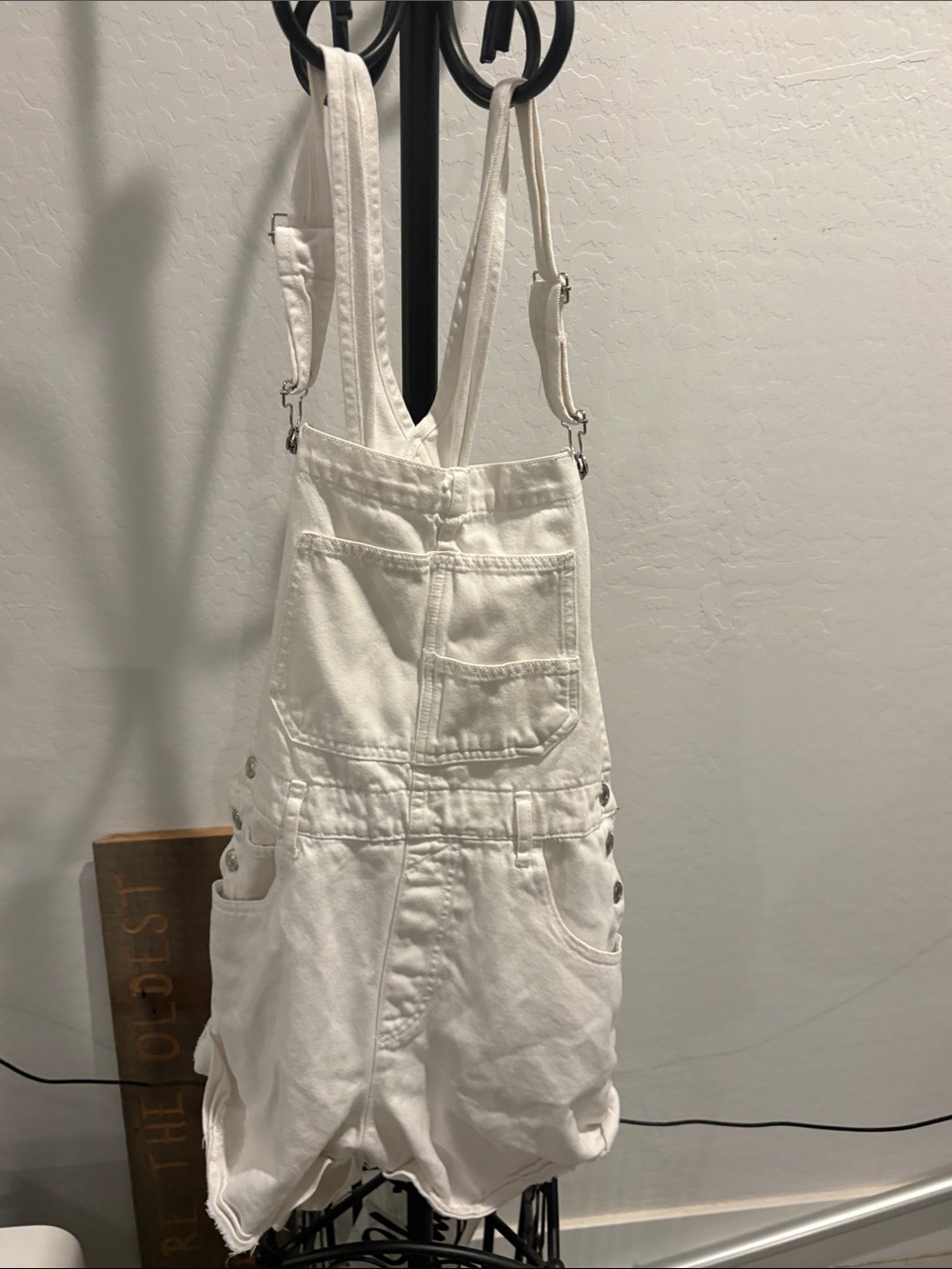 We The Free White Denim Short Overalls
